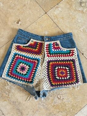 Farm Rio Colorful Crotched Jean Shorts size Small